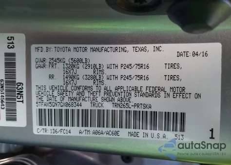 2016 Toyota Tacoma Sr z USA, uszkodzony, nr VIN 5TFAX5GN7GX068344